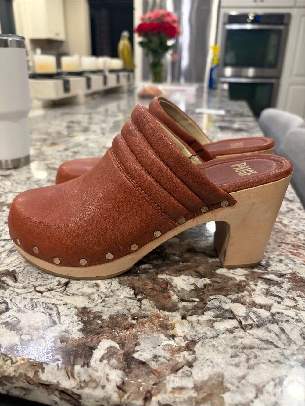 PAIGE Brown Leather Clogs size 7.5